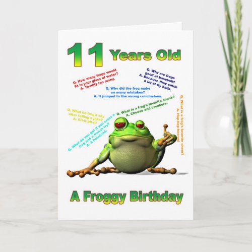 Froggy friend 11th birthday card with froggy jokes