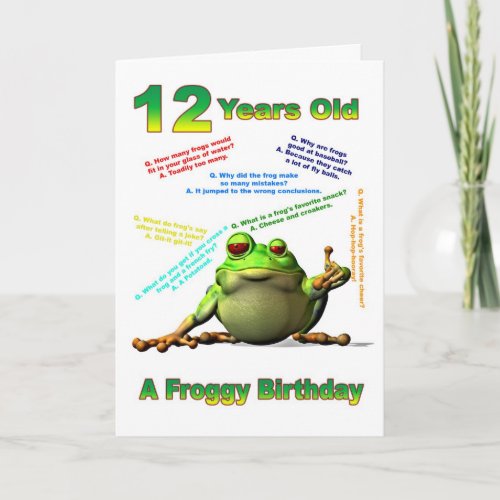 Froggy friend 12th birthday card with froggy jokes