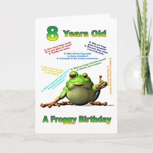 Froggy friend 8th birthday card with froggy jokes