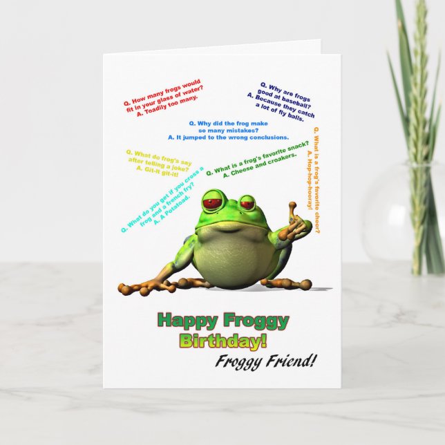 Froggy friend birthday card with froggy jokes (Front)
