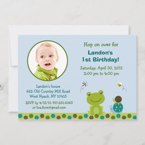Froggy Frog Snail Boys Photo Birthday Invitation