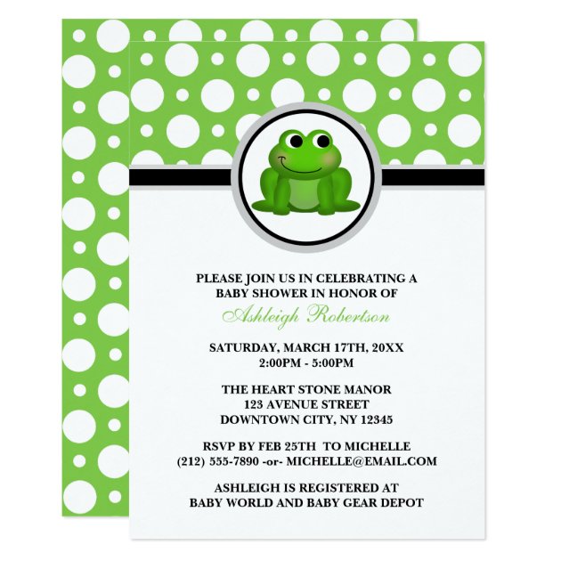 Froggy Green Polka Dot Baby Shower Invitations