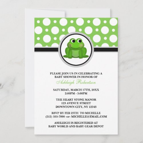 Froggy Green Polka Dot Baby Shower Invitations