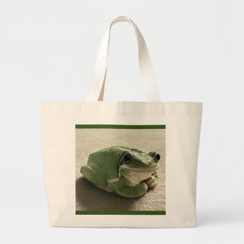 Froggy Green Tree Frog Large Tote Bag