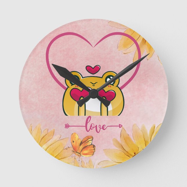 Froggy Love: Hopping Hearts Round Clock (Front)