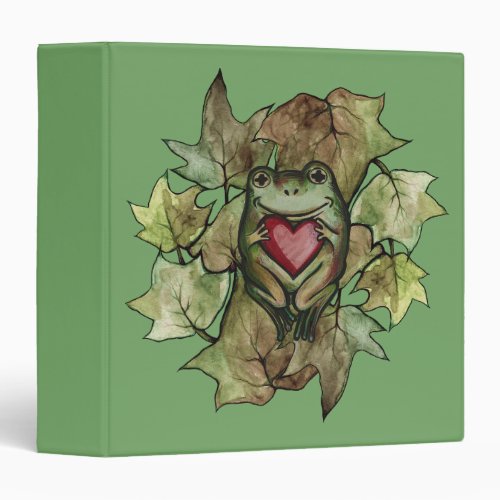 Froggy lover art fun frogs  and heart              3 ring binder