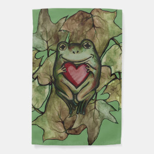 Froggy lover art fun frogs  and heart              garden flag