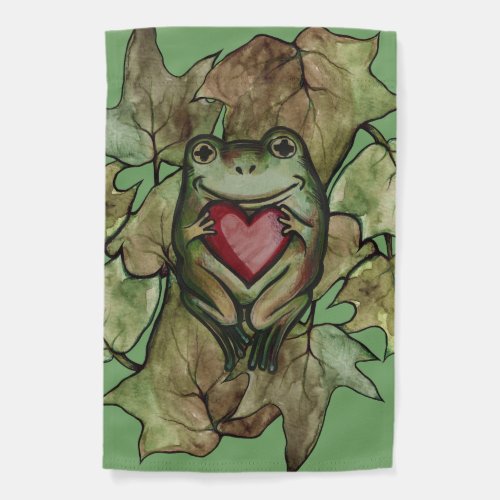 Froggy lover art fun frogs  and heart              garden flag