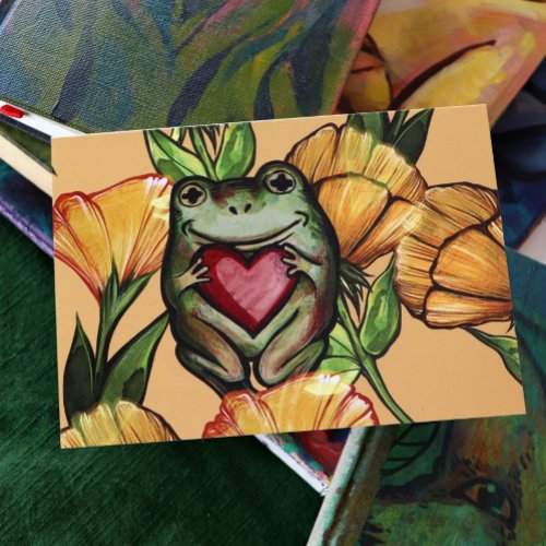 Froggy Lover Flower Pattern Frogs Love Heart       Card