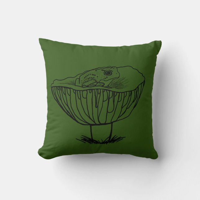 Froggy on a Mushroom Throw Pillow (Front)