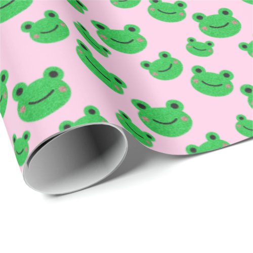 Froggy Pink Girl Birthday Party Cute green toad  Wrapping Paper