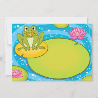 Cute Frog Blue Green Plaid Baby Shower Invitations