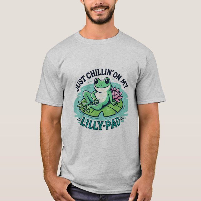 Froggy Vibes: Chill Frog on Lily Pad Design T-Shirt (Front)