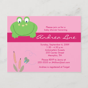 Froggyville Frog Pink Green Girl Invitation