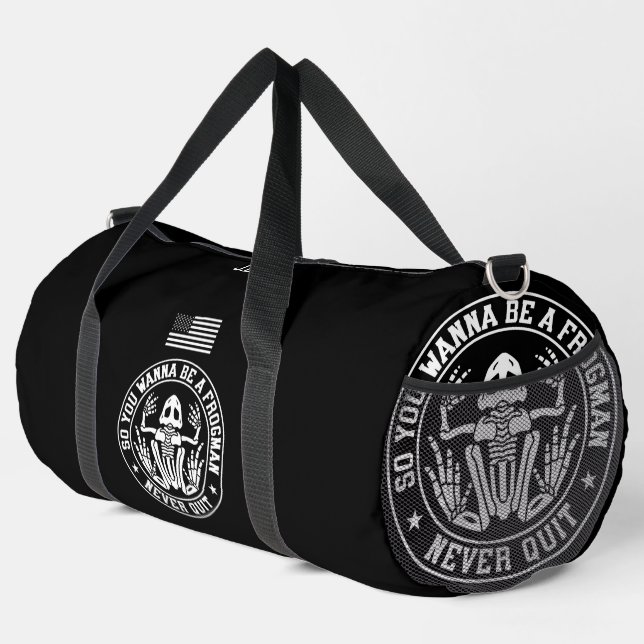 Frogman Never Quit Patch Personalized Duffle Bag (Right Corner)