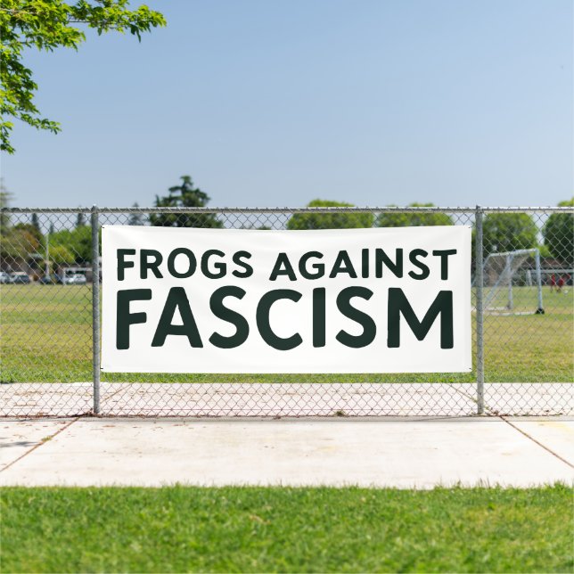 Frogs Against Fascism Portland Frog Protest Banner (Insitu)