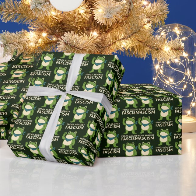 Frogs Against Fascism Portland Frog Protest Wrapping Paper (Holidays)