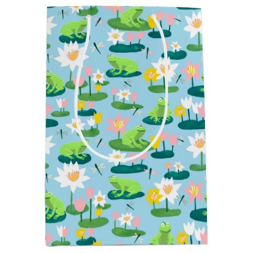 Frogs and Lily Pads Cute BABY SHOWER Birthday Kids Medium Gift Bag