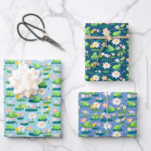 Frogs and Lily Pads Cute BABY SHOWER Birthday Kids Wrapping Paper Sheets