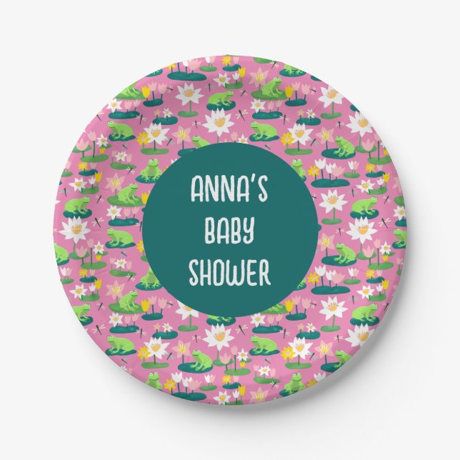 Frogs and Lily Pads Cute Birthday BABY SHOWER Paper Plates (Front)