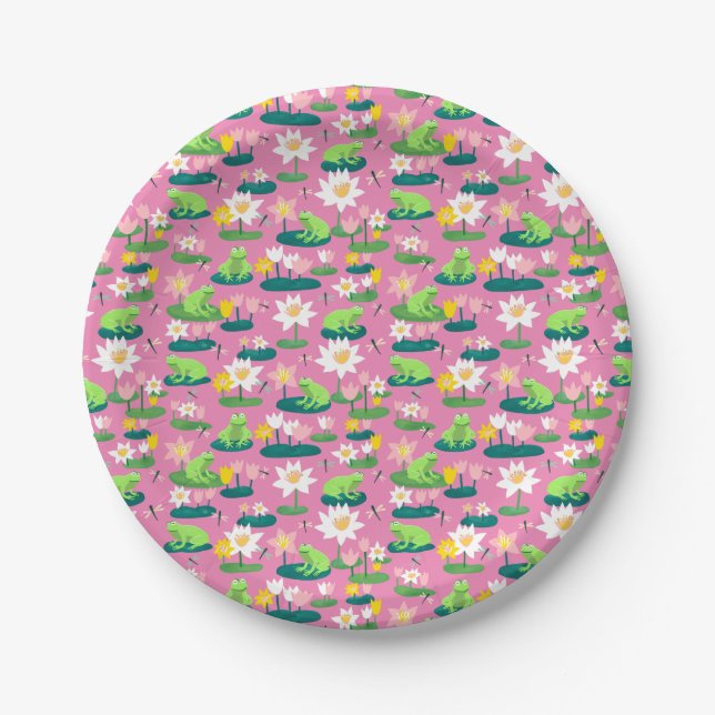 Frogs and Lily Pads Cute Birthday BABY SHOWER Paper Plates (Front)