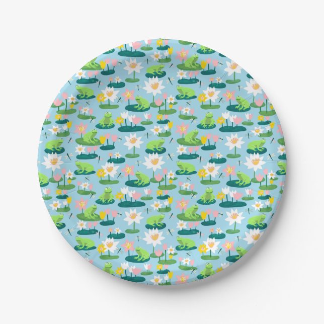 Frogs and Lily Pads Cute Birthday BABY SHOWER Paper Plates (Front)