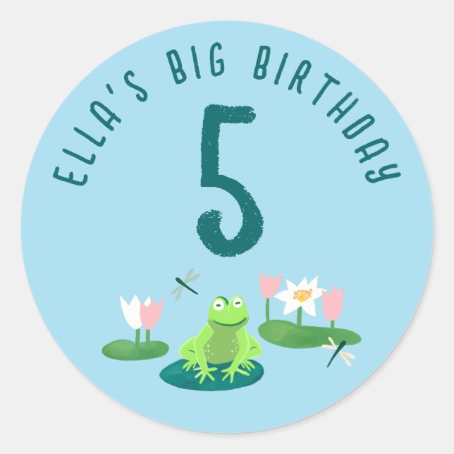 Frogs and Lily Pads Cute Birthday Kids CUSTOM Classic Round Sticker (Front)