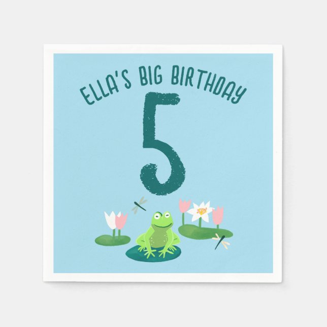 Frogs and Lily Pads Cute Birthday Kids CUSTOM Napkins (Front)