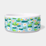 Frogs and Lily Pads Cute Custom<br><div class="desc">Cute whimsical pattern makes great bowl for your cat or your dog! FULLY CUSTOMIZABLE! Add your own text. Design is also available as pillows, towels, flip flops, digital invitations, birthday cards, postcards, wrapping paper, bandanas, pet beds, baby bibs, and more- check my shop! THANK YOU FOR SUPPORTING INDEPENDENT ARTISTS! All...</div>