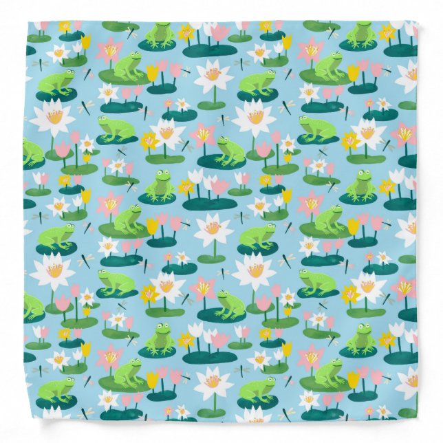 Frogs and Lily Pads Cute Custom Bandana (Front)
