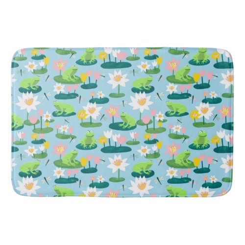 Frogs and Lily Pads Cute Custom Bath Mat