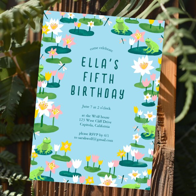 Frogs and Lily Pads Cute CUSTOM BIRTHDAY PARTY Invitation (Frogs and Lily Pads Cute CUSTOM BIRTHDAY PARTY Invitation Kids 
)