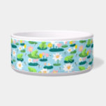 Frogs and Lily Pads Cute Custom Bowl<br><div class="desc">Cute whimsical pattern makes great bowl for your cat or your dog! FULLY CUSTOMIZABLE! Add your own text. Design is also available as pillows, towels, flip flops, digital invitations, birthday cards, postcards, wrapping paper, bandanas, pet beds, baby bibs, and more- check my shop! THANK YOU FOR SUPPORTING INDEPENDENT ARTISTS! All...</div>
