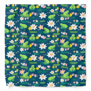 Frogs and Lily Pads Cute Custom Colorful Bandana