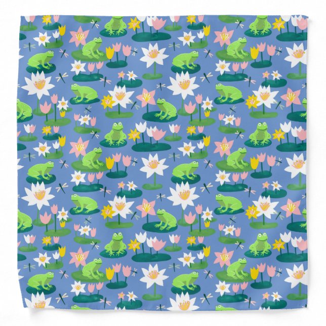Frogs and Lily Pads Cute Custom Colorful Bandana (Front)