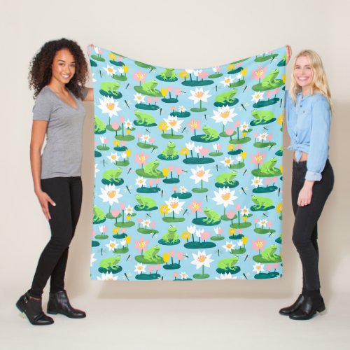 Frogs and Lily Pads Cute Custom Fleece Blanket