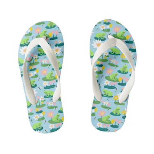 Frogs and Lily Pads Cute Custom Kids Flip Flops