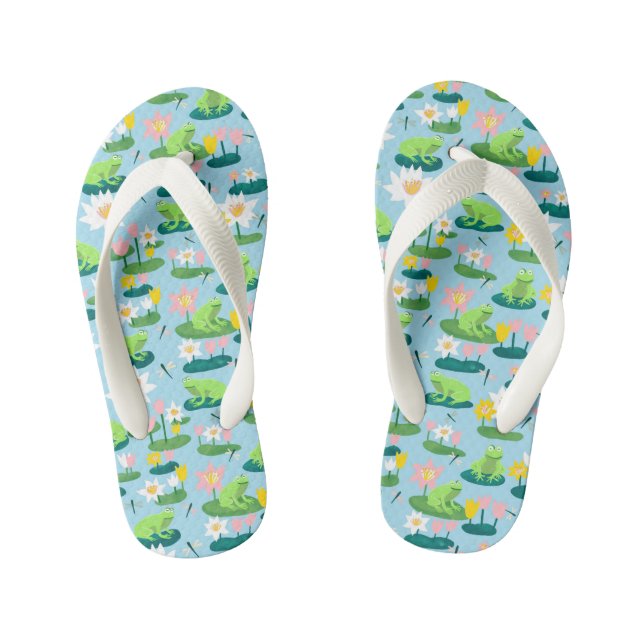 Frogs and Lily Pads Cute Custom Kid's Flip Flops (Footbed)