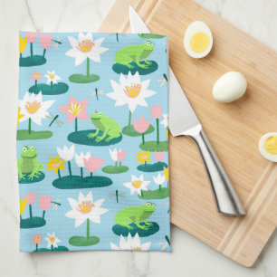 Frogs and Lily Pads Cute Custom Kitchen Towel
