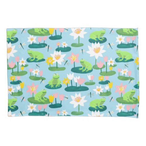 Frogs and Lily Pads Cute Custom Pillow Case