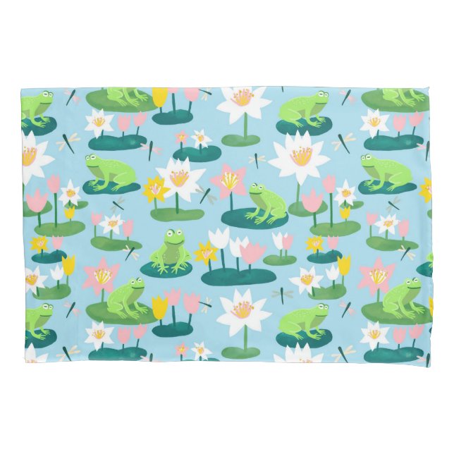 Frogs and Lily Pads Cute Custom Pillow Case (Front)