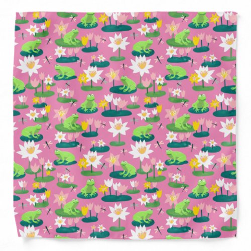 Frogs and Lily Pads Cute Custom Pink Bandana