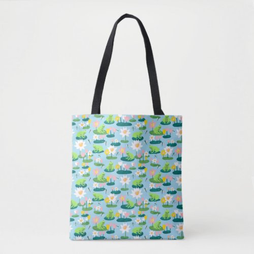 Frogs and Lily Pads Cute Custom Tote Bag