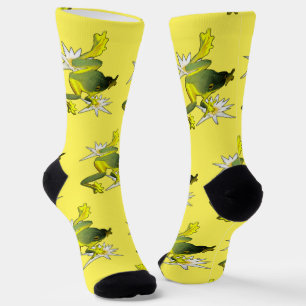 Frogs And Lotus Flowers, Crew Socks