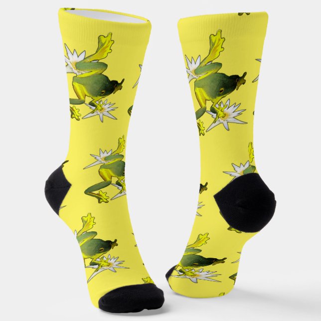 Frogs And Lotus Flowers, Crew Socks (Angled)