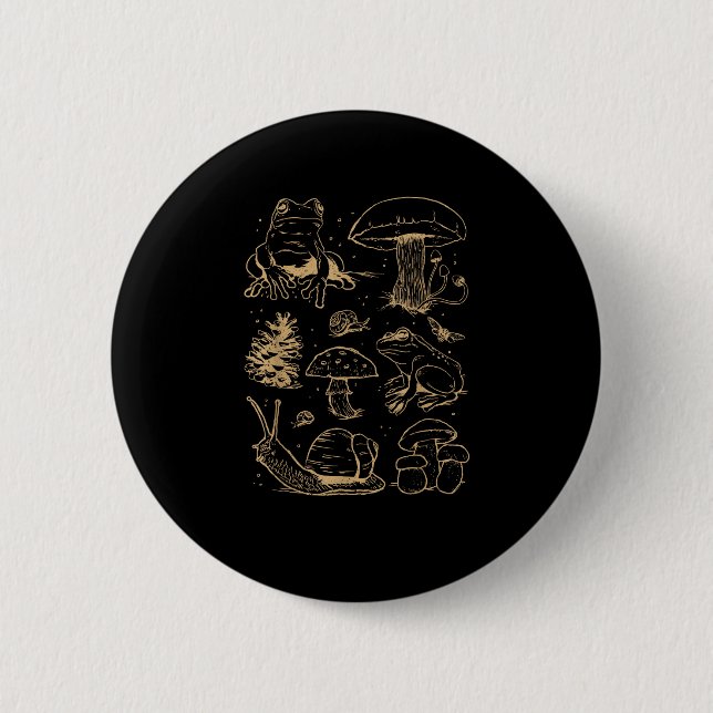 Frogs And Mushrooms Vintage Sketch – Aesthetic Gob Button (Front)
