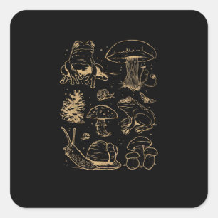 Frogs And Mushrooms Vintage Sketch – Aesthetic Gob Square Sticker