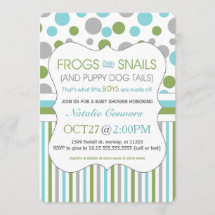 Frogs and Snails Boy Baby Shower Invites 3471