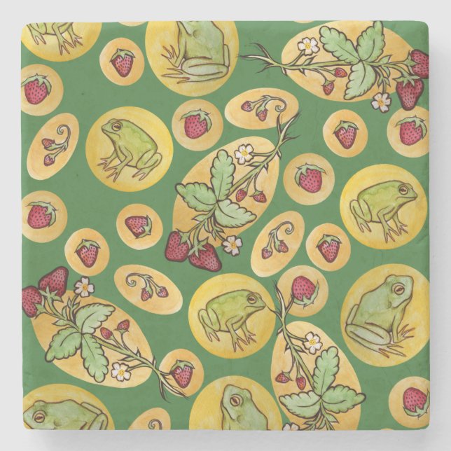 Frogs and Strawberries                             Stone Coaster (Front)