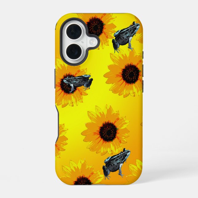 "Frogs and Sunflowers: A Playful Nature Pattern" iPhone Case (Back)